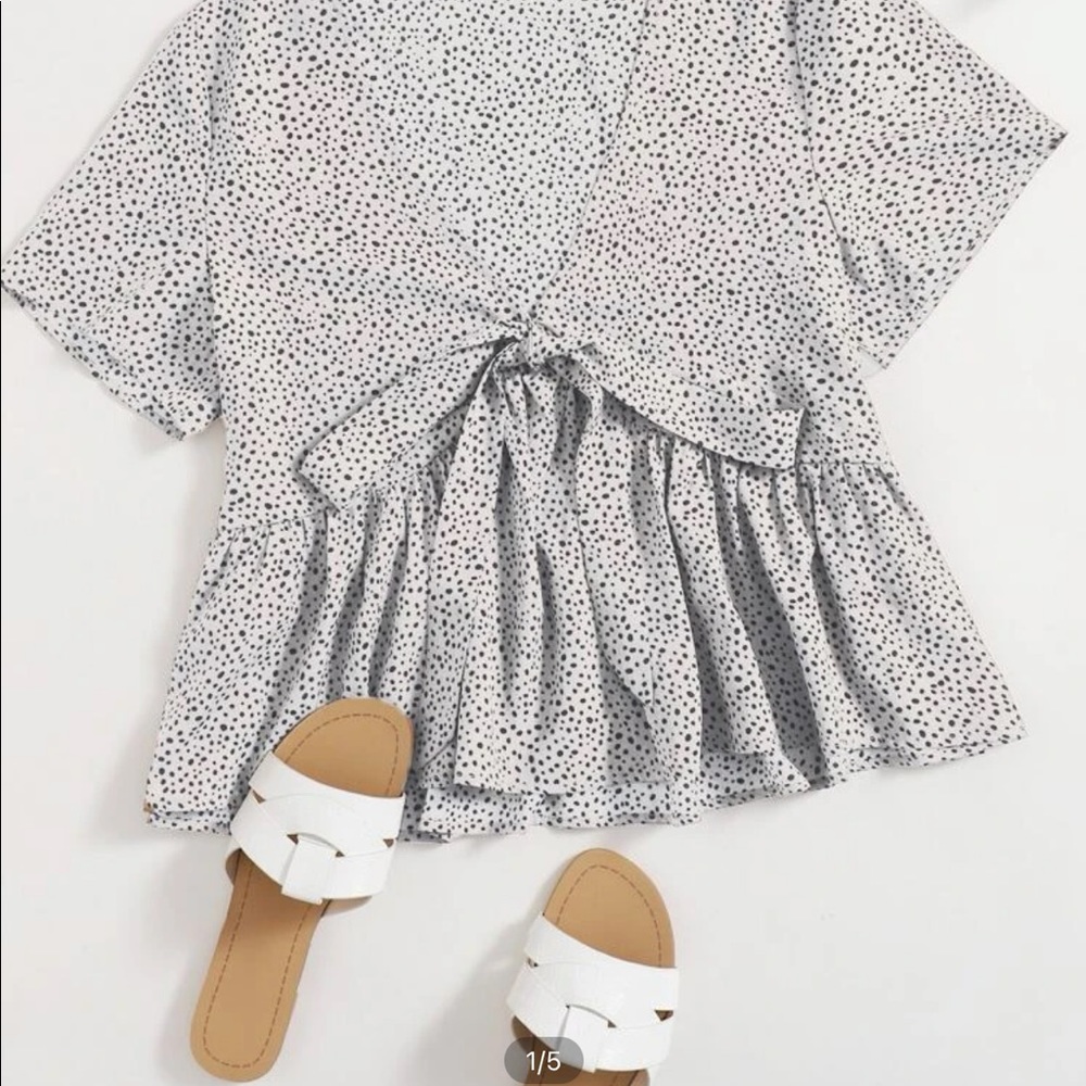 Dalmatian print front knot peplum blouse
